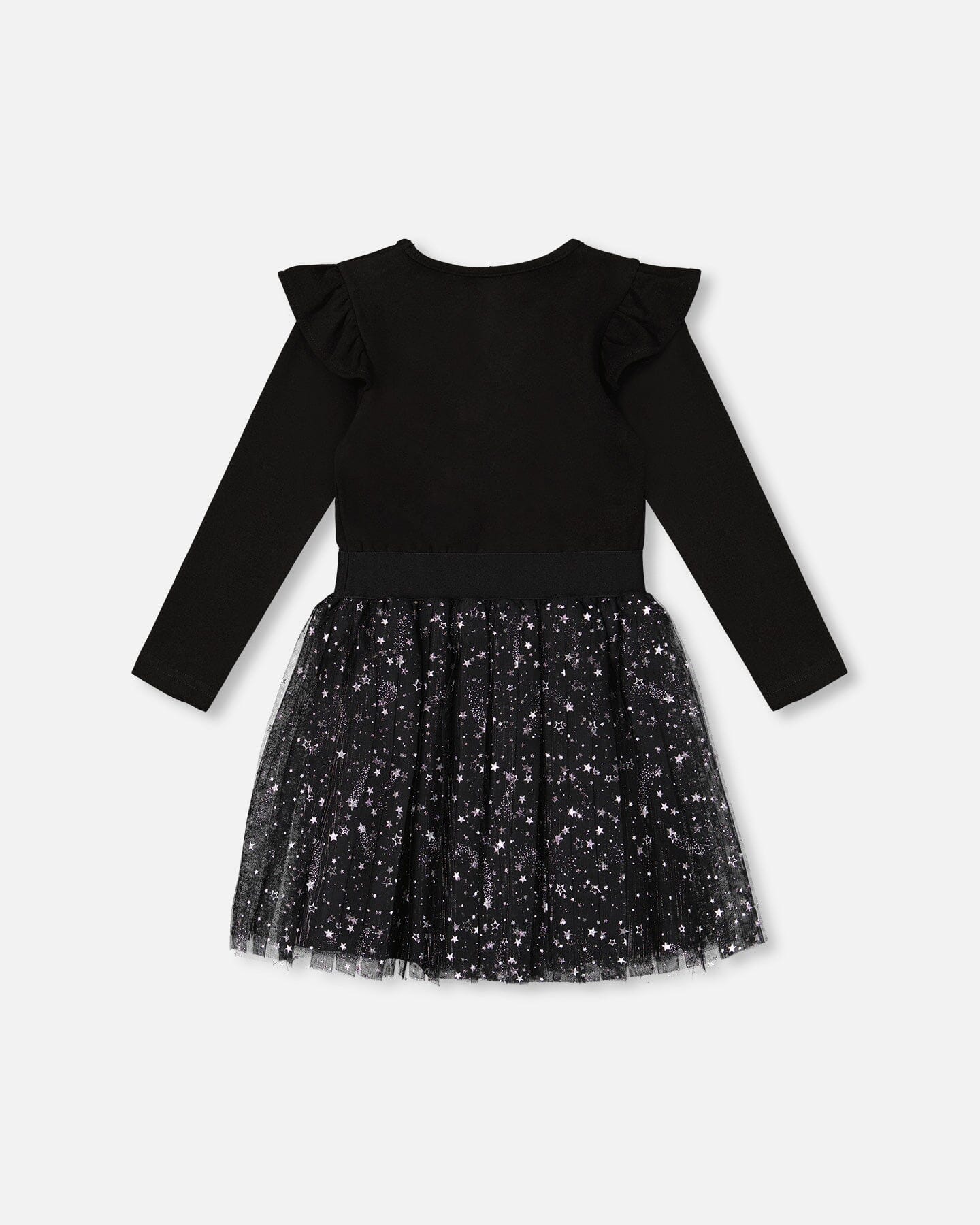 Long Sleeve Dress With Glittering Tulle Skirt Black