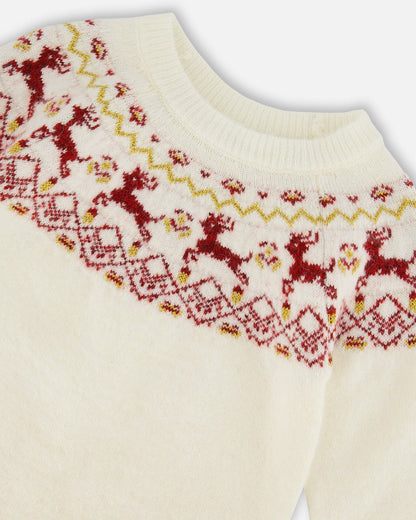 Sweater With Christmas Intarsia Off White And Red