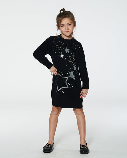 Knitted Dress With Sequins Black