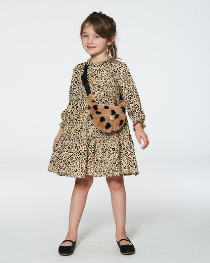 Long Sleeve Viscose Dress With Frill Printed Leopard