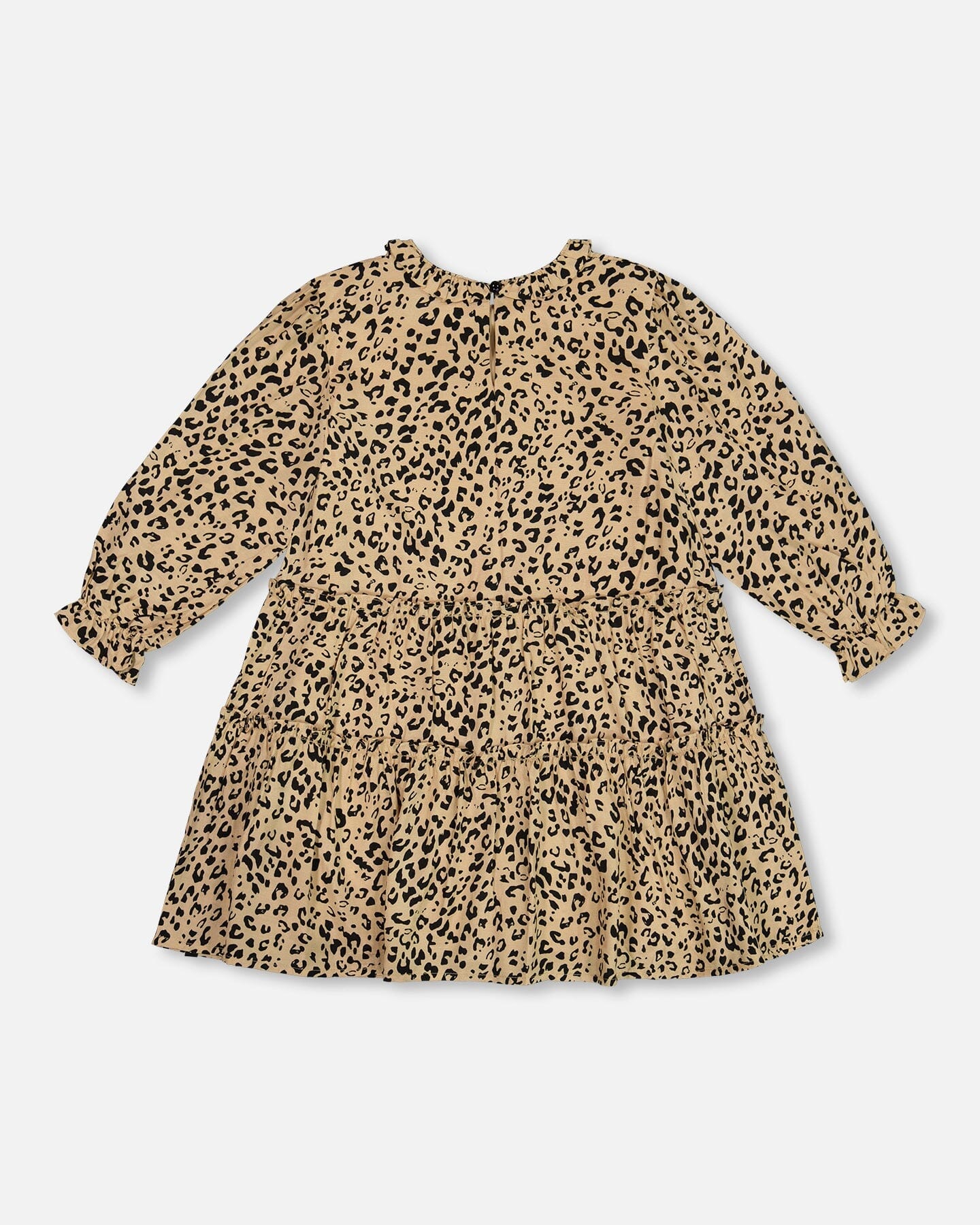 Long Sleeve Viscose Dress With Frill Printed Leopard