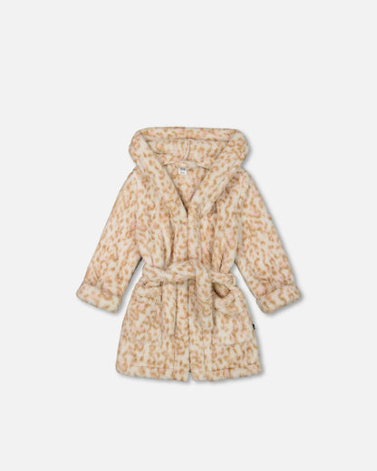 Plush Robe Nougat Printed Leopard