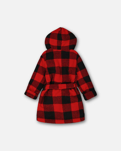 Plush Robe Plaid Black And Red