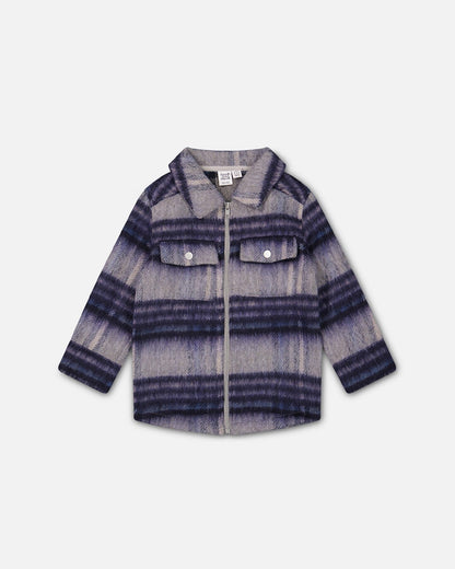 Overshirt Wool-Effect With Pockets Plaid Blue And Gray