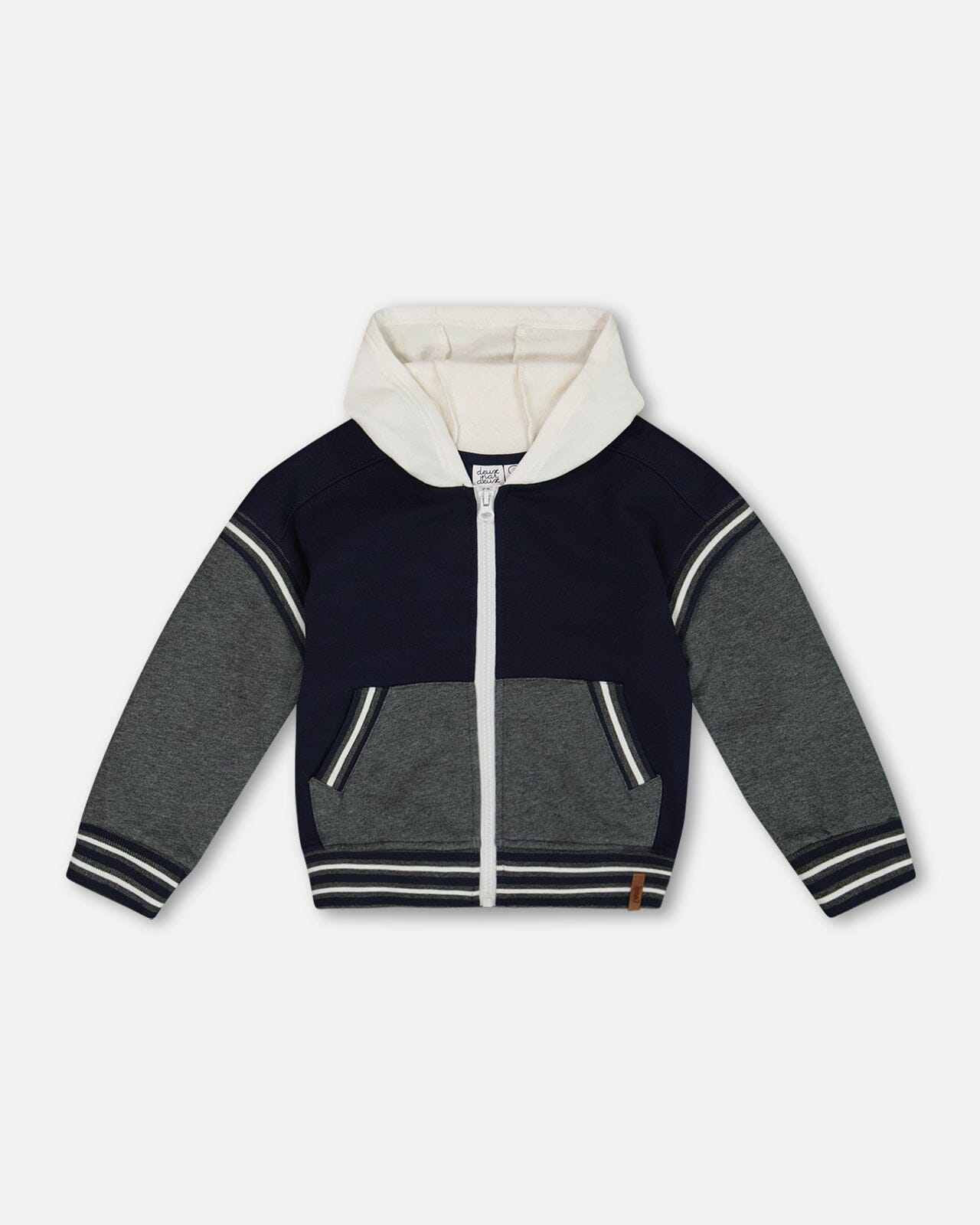 Full Zip Hooded Fleece Navy And Dark Gray