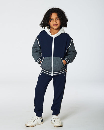 Full Zip Hooded Fleece Navy And Dark Gray