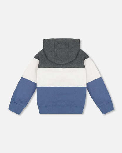 Colorblock Hooded Fleece Sweatshirt Gray, White And Blue