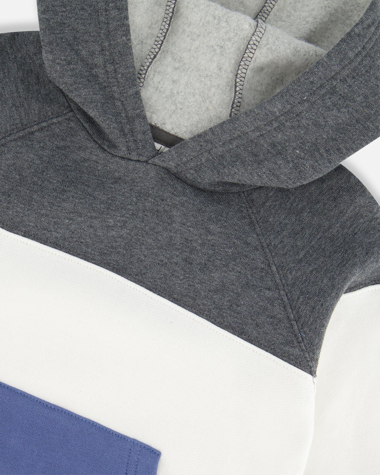 Colorblock Hooded Fleece Sweatshirt Gray, White And Blue