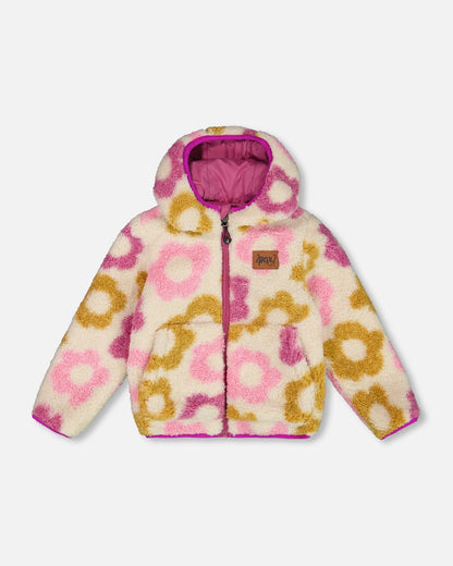 Reversible Sherpa Jacket Purple Flowers