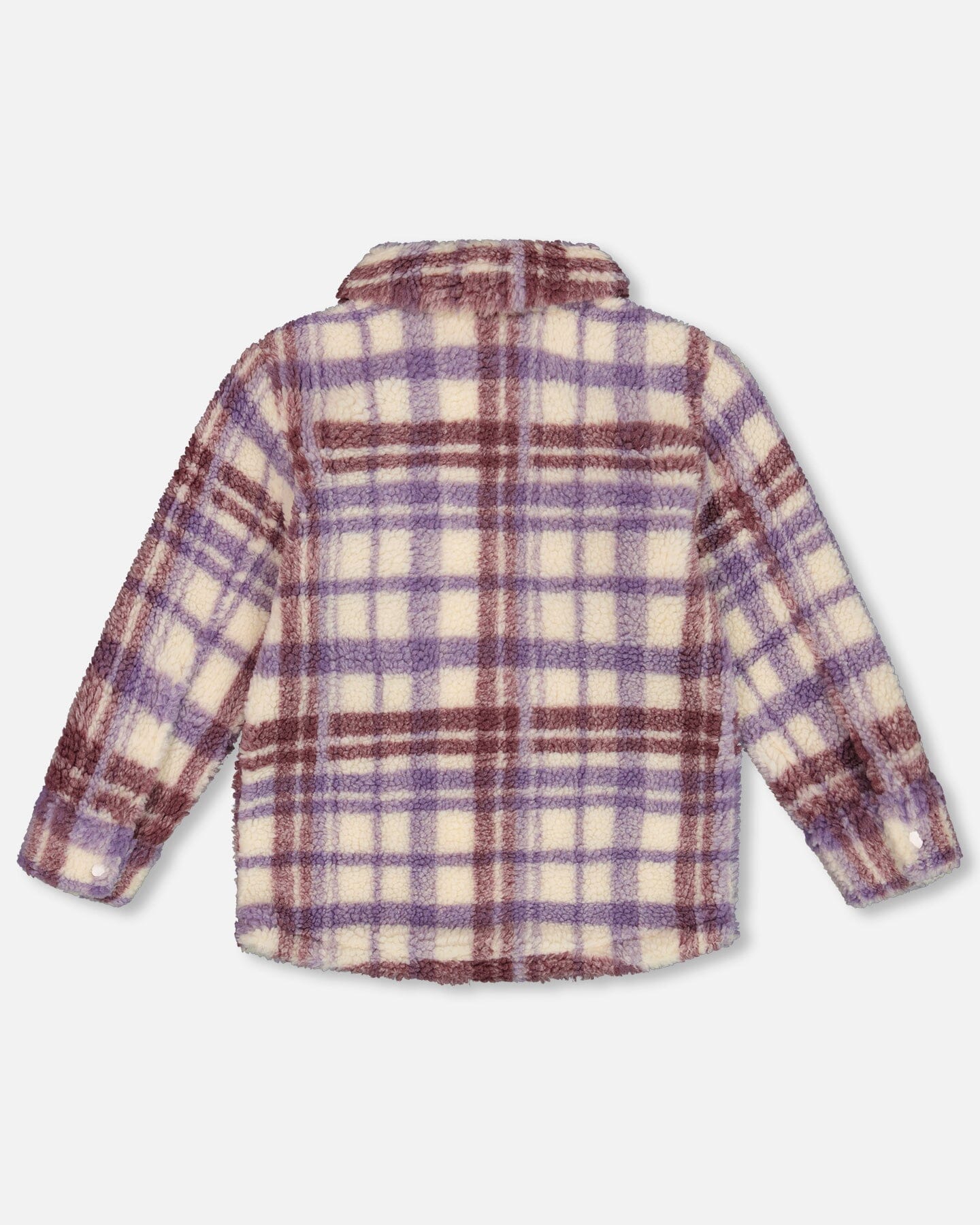 Zip Front Sherpa Overshirt Plaid Purple And White