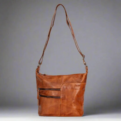 Greenwood Leather Shoulder Bag with 2 Zip Pockets