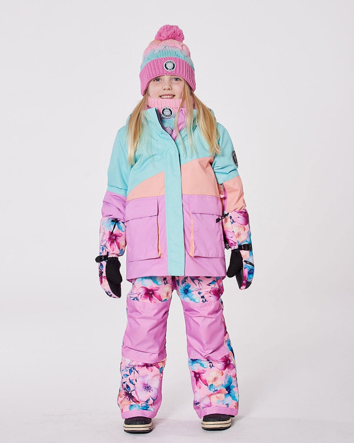 Two-Piece Play Snowsuit Pink Watercolor Flower Print