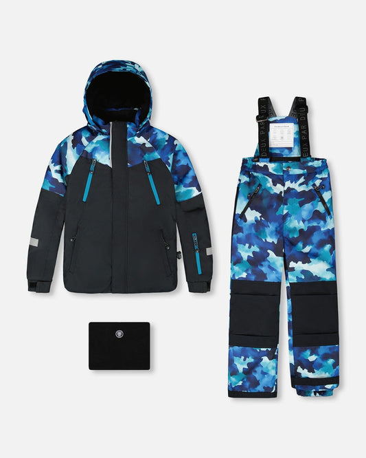 Two-Piece Play Snowsuit Teal Blue Camouflage