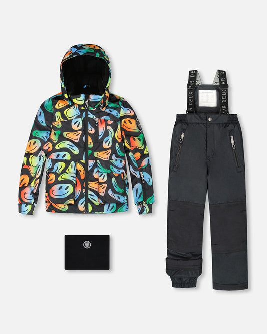 Two-Piece Play Snowsuit With Allover Print Jacket Smiley Face