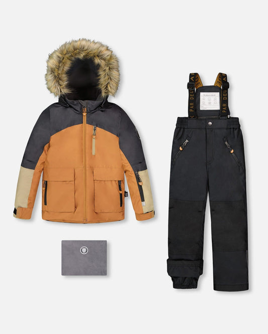 Two-Piece Play Snowsuit With Colorblocked Jacket Black