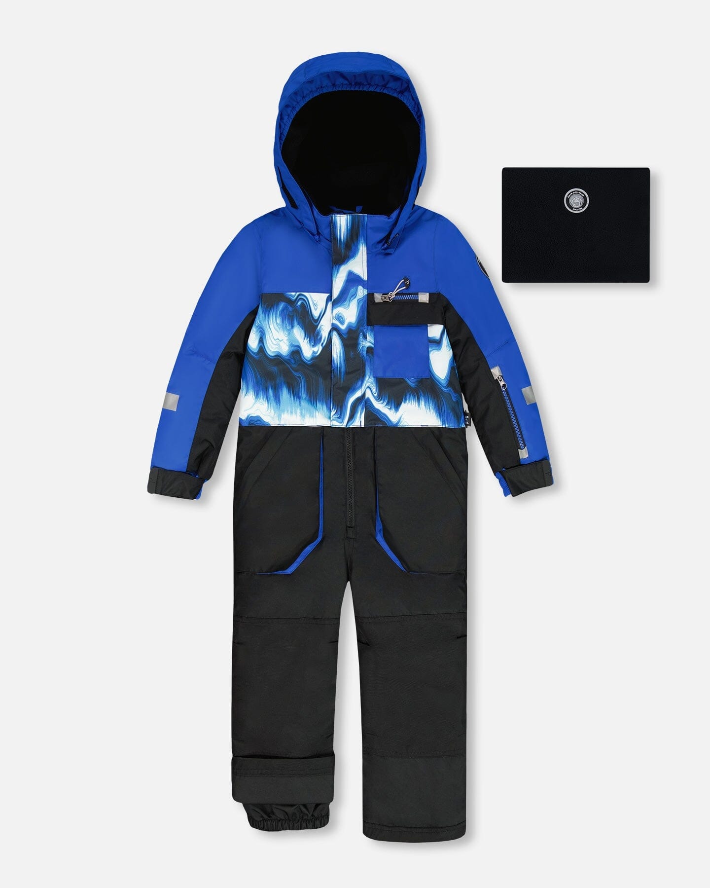 One-Piece Play Snowsuit With Print And Colorblocking Black