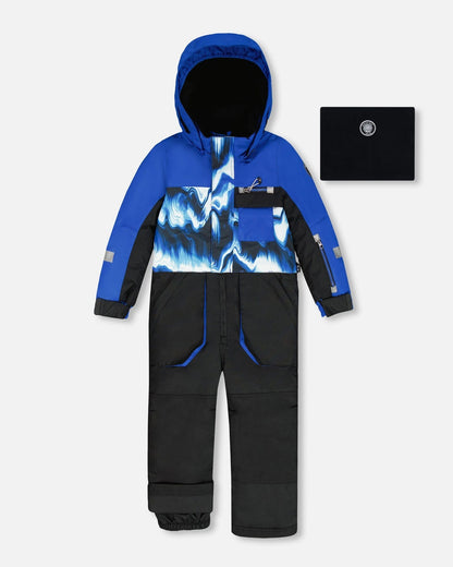 One-Piece Play Snowsuit With Print And Colorblocking Black