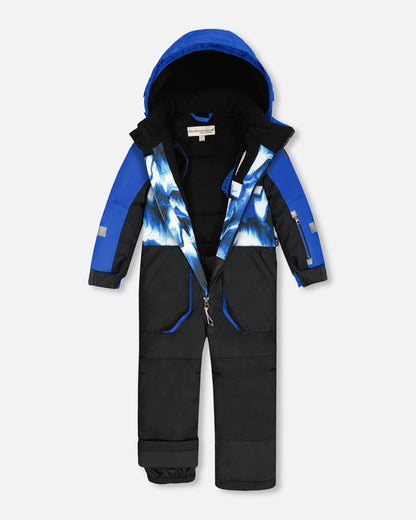 One-Piece Play Snowsuit With Print And Colorblocking Black