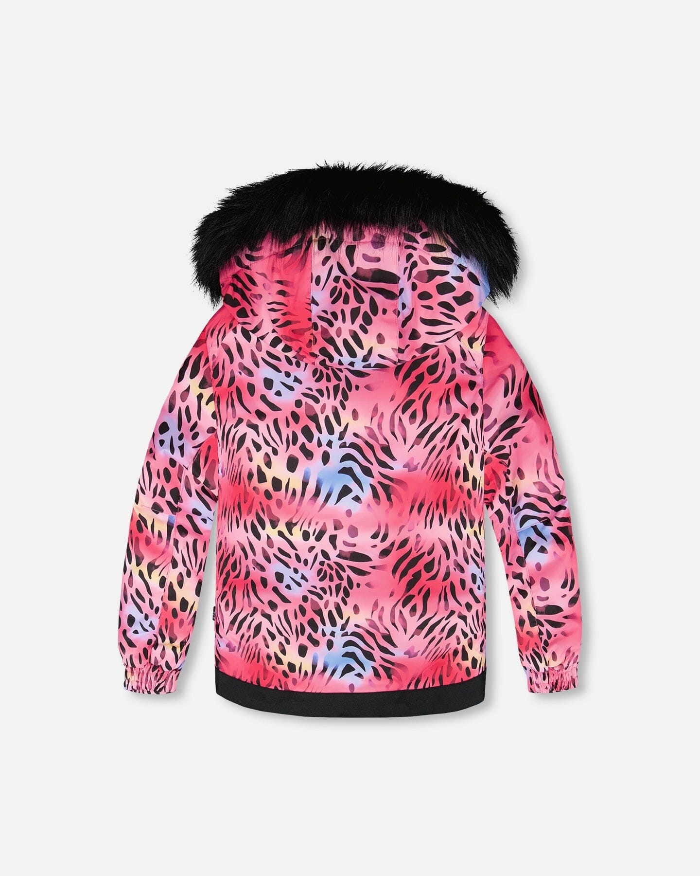 Two-Piece Play Snowsuit With Multicolor Print Jacket And Solid Pant Black