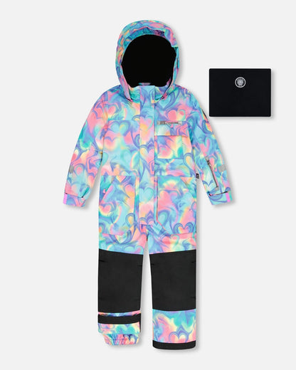 One-Piece Play Snowsuit Rainbow Heart Print