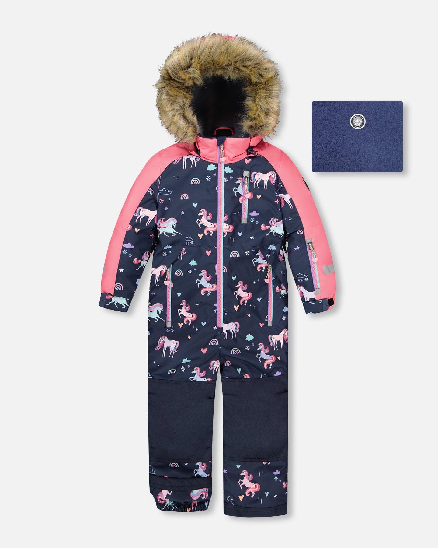 One-Piece Play Snowsuit Navy Unicorn Print