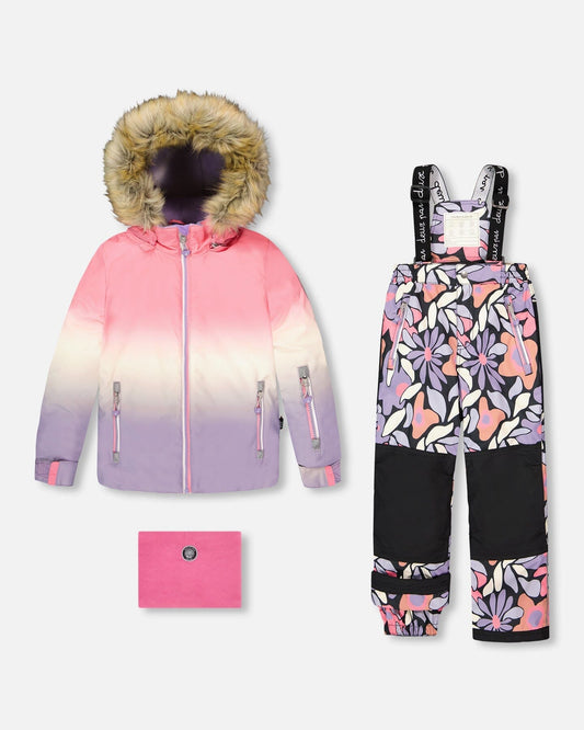 Two-Piece Play Snowsuit Black Retro Flower Print
