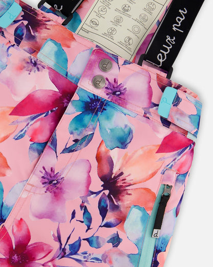 Two-Piece Teknik Snowsuit With Colorblocked Jacket Pink Watercolor Flower Print