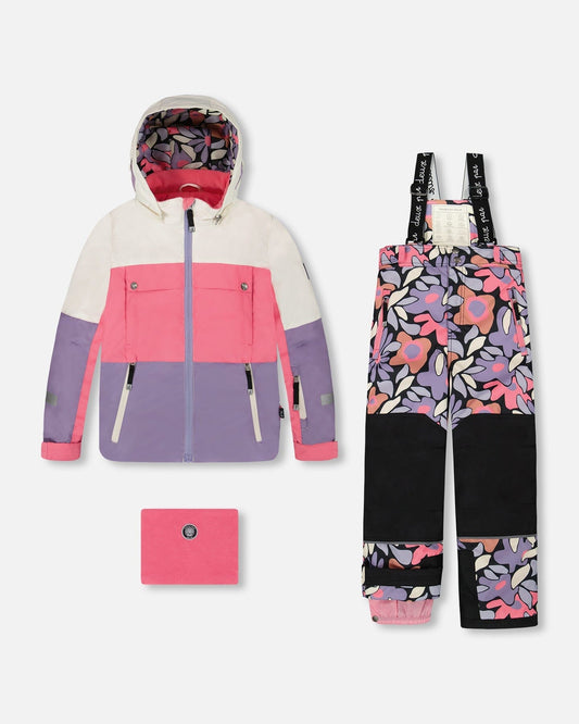 Two-Piece Teknik Snowsuit Black Retro Flower Print