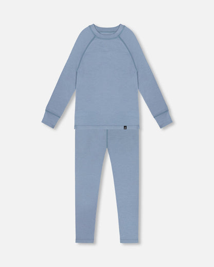Merino Wool Base Layer Set Blue Gray