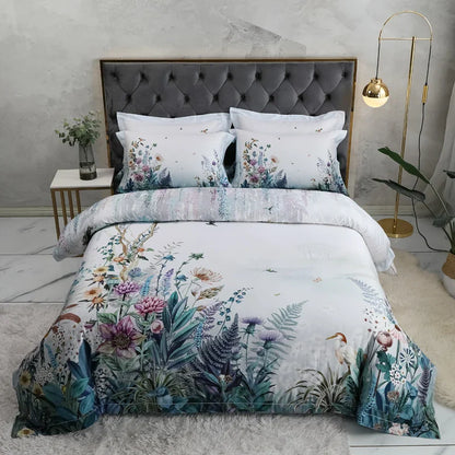 Wild Whimsy 600 TC Floral Cotton Duvet Set - White/Aqua