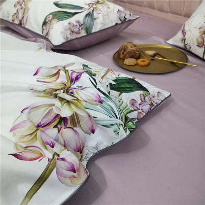 Eden 600 TC Floral Cotton Duvet Set - White/Lilac