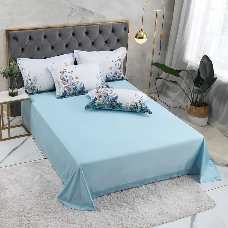 Wild Whimsy 600 TC Floral Cotton Duvet Set - White/Aqua
