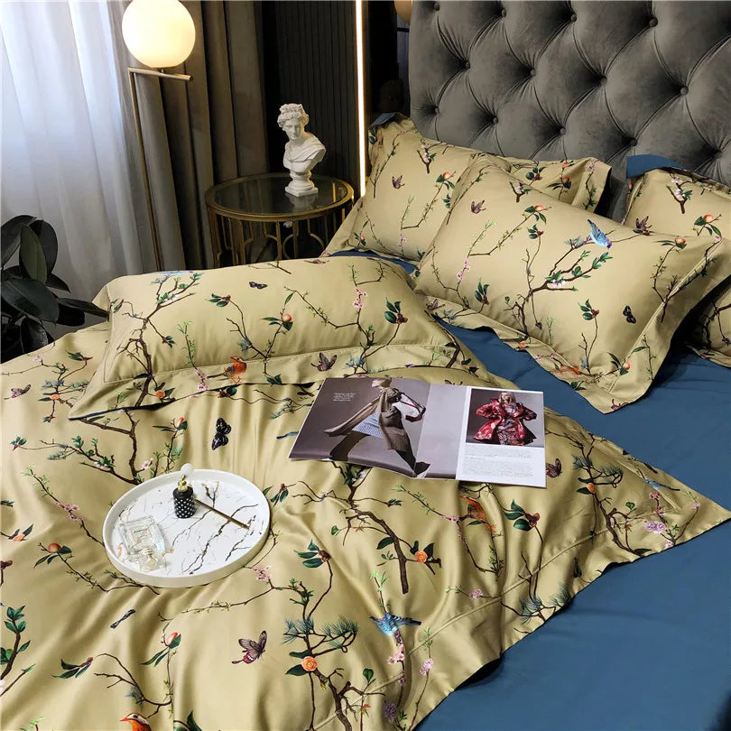Wild Whimsy 600 TC Floral Cotton Duvet Set - Olive Green