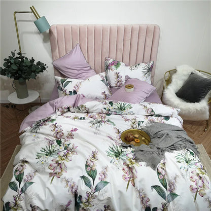 Eden 600 TC Floral Cotton Duvet Set - White/Lilac
