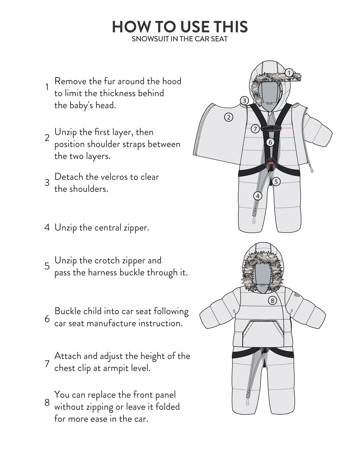 One Piece Baby Hooded Snowsuit Doe Designed For Car Seat