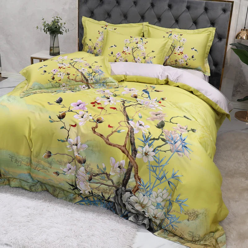 Wild Whimsy 600 TC Floral Cotton Duvet Set - Green
