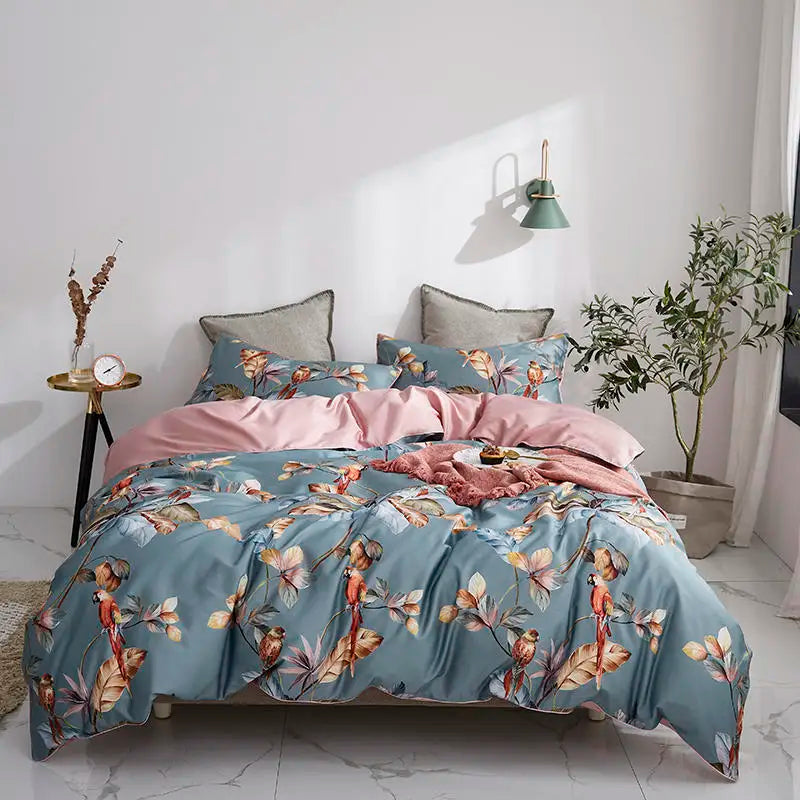 Eden 600 TC Floral Cotton Duvet Set - Grey/Blush