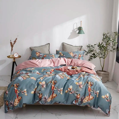 Eden 600 TC Floral Cotton Duvet Set - Grey/Blush