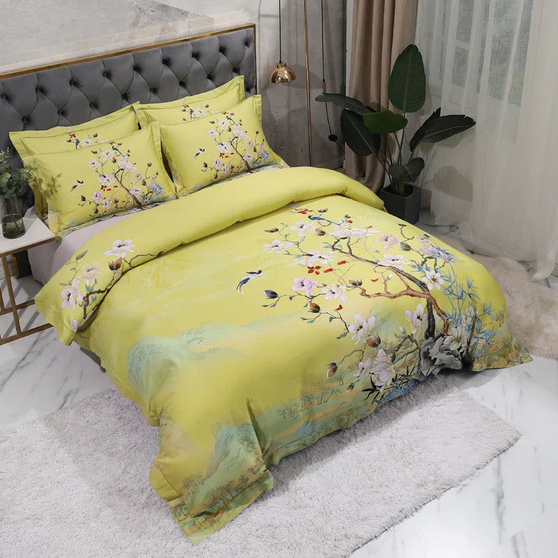 Wild Whimsy 600 TC Floral Cotton Duvet Set - Green