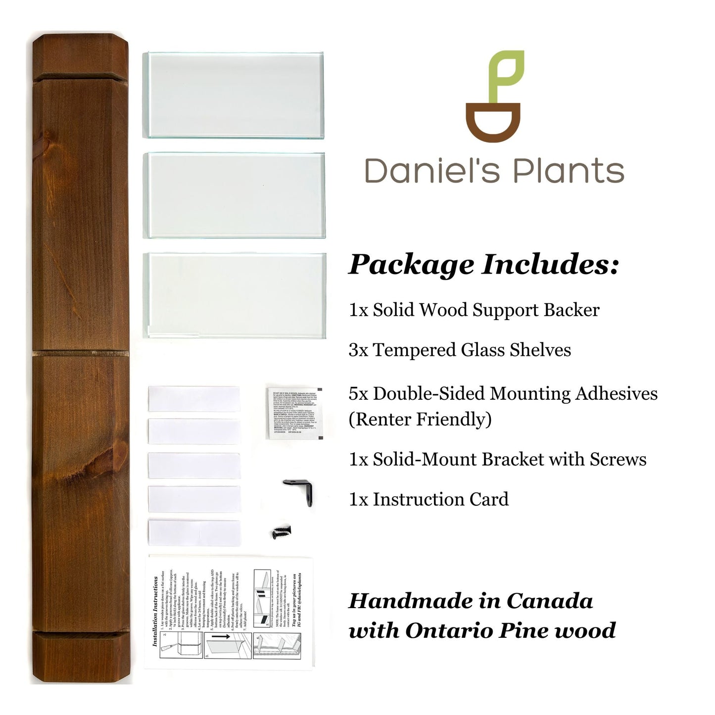 Renter-Friendly Window Shelf | Woodland Brown with Tempered Glass