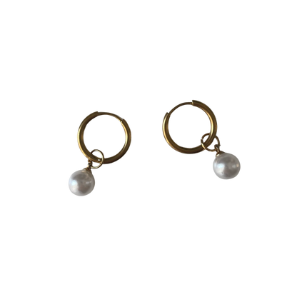 Petra Earrings | Gold Hoop Earrings with Fresh Water Pearl Pendant