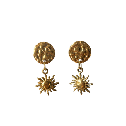 Sara Earrings | Stamped Coin with Sun Pendant Earrings