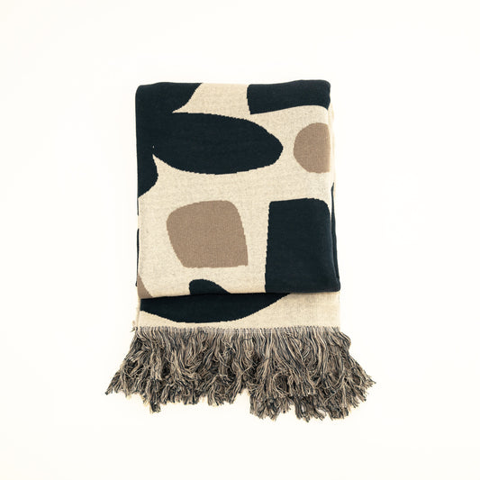 Knit Abstract Throw Blanket with Fringe