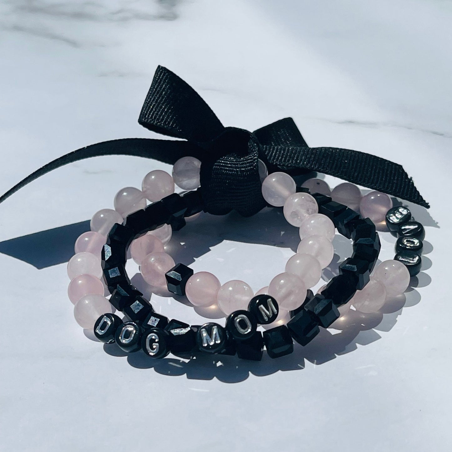 Dog Mom Mala Bracelet Stack (Set) - Rose Quartz