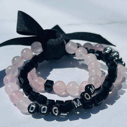 Dog Mom Mala Bracelet Stack (Set) - Rose Quartz