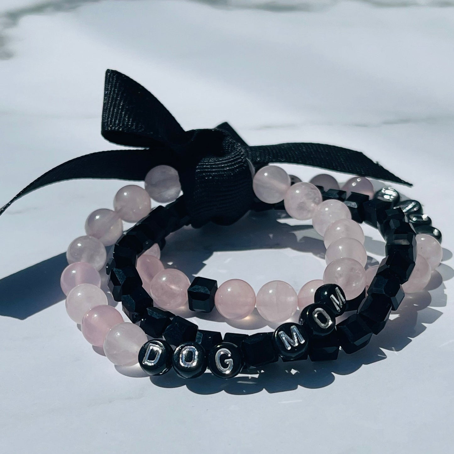 Dog Mom Mala Bracelet Stack (Set) - Rose Quartz