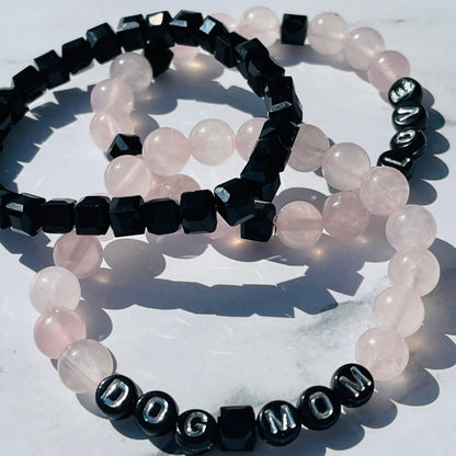 Dog Mom Mala Bracelet Stack (Set) - Rose Quartz