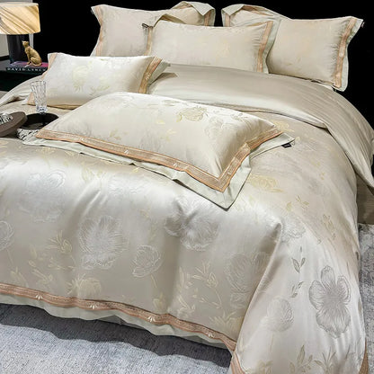Royal Retreat Floral Jacquard Patchwork 800 TC Duvet Set - Cream