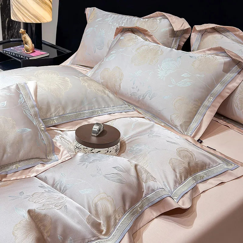 Royal Retreat Floral Jacquard Patchwork 800 TC Duvet Set - Rose