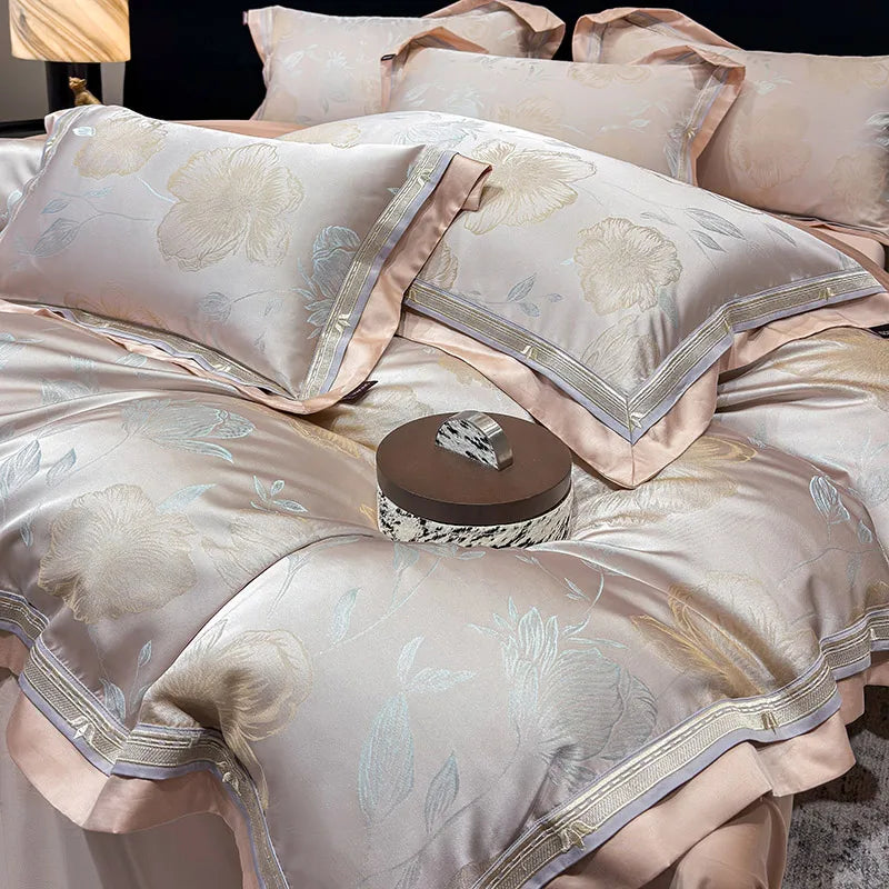 Royal Retreat Floral Jacquard Patchwork 800 TC Duvet Set - Rose